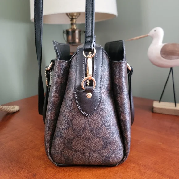 Coach CH488 Darcie Carryall Black Brown Signature Canvas Leather Satchel Bag - Picture 4 of 16